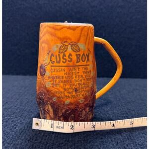 Vintage “Cuss Box” Wooden Mug – Rustic Folk Art Gag Gift / Swear Jar Humor 1970s